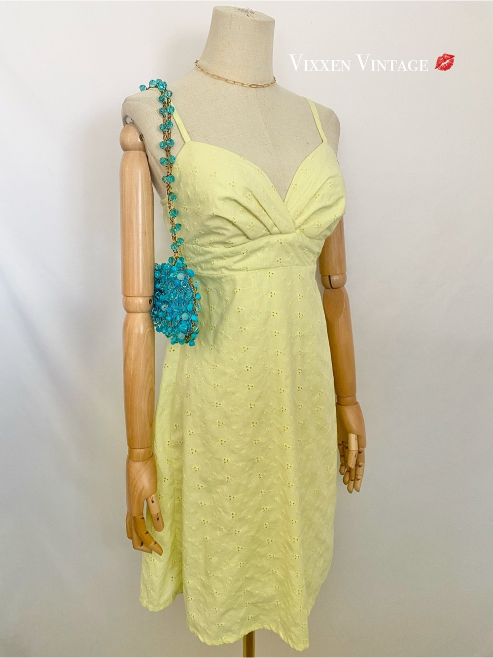 DEREK HEART EYELET V-NECK BABYDOLL DRESS IN YELLOW